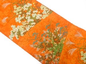 萩に菊・芒模様織出し全通袋帯